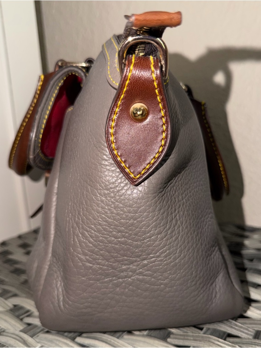 Dooney & Bourke Gray Pebbled Leather Satchel with Brown Trim - Picture 11 of 16